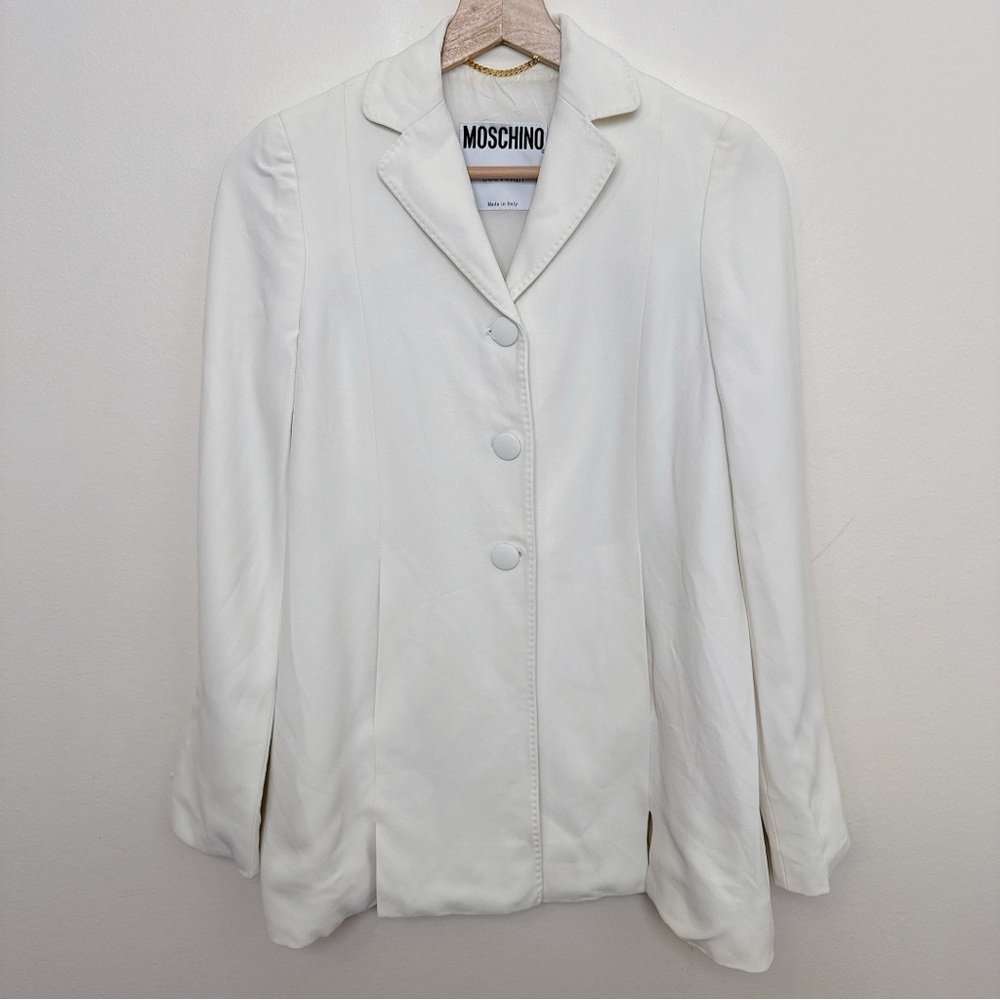 Moschino Womens 6 Ivory Vintage Crepe Button Blazer Italy - Picture 4 of 16